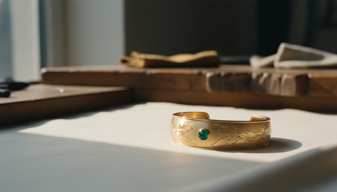 A pair of Aurelia gold earrings catching morning light